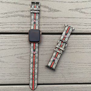 Luxury Apple Watch Band Leather New Designer Art Bee 38mm 40mm 42mm 44mm Silver